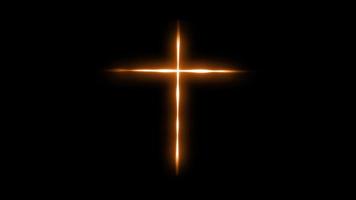 Animation of light orange line effect with crucifix sign on black background video