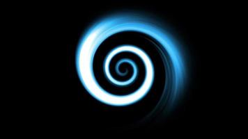 animación del túnel espiral brillante con efecto de luz azul. nube de tormenta giratoria sobre fondo de cielo negro.