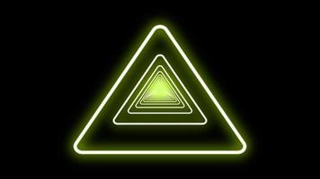 Abstract colorful triangle line neon with black background, front view of tunnel, ultra violet rays, glowing lines, virtual reality, speed of light, space and time strings, highway night lights. video