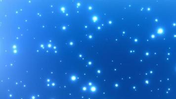Blue dot shaped confetti flying with glowing bokeh light effect on blue sky background. Video animated background.