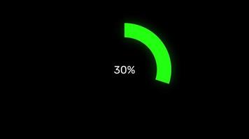 Animation of circle percentage diagrams meters from 0 to 100 with color changing from green to red on black background video