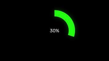 animatie van cirkelpercentagediagrammen meters van 0 tot 100 met kleurverandering van groen naar rood op zwarte achtergrond video