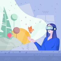 Woman Wears Virtual Reality Googles Concept vector