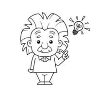 Black And White Albert Einstein Cartoon Character Has Idea vector