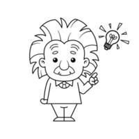 el personaje de dibujos animados de albert einstein en blanco y negro tiene una idea vector