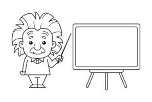 Black And White Albert Einstein Cartoon Character With Board vector