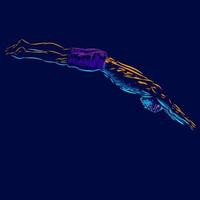 Man swimming line pop art potrait logo colorful design with dark background. Abstract swimmer vector illustration