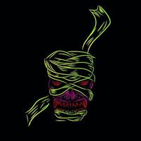 diseño colorido del logotipo del potrait del arte pop de la línea del cráneo de la muerte con fondo oscuro. fondo negro aislado para camiseta vector
