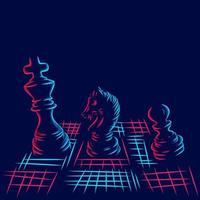 línea de ajedrez pop art potrait logo diseño colorido con fondo oscuro. ilustración vectorial abstracta. fondo negro aislado para camiseta