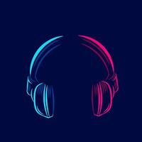 Headphone earphone headset for music line pop art potrait logo colorful design with dark background. Abstract vector illustration.