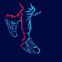 jogger y zapatos en línea deportiva diseño colorido del logotipo del retrato de arte pop. ilustración vectorial vector