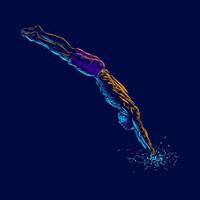 Man swimming line pop art potrait logo colorful design with dark background. Abstract swimmer vector illustration