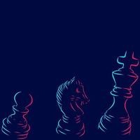 línea de ajedrez pop art potrait logo diseño colorido con fondo oscuro. ilustración vectorial abstracta. fondo negro aislado para camiseta
