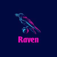 Raven Corbie Beak Bird line pop art potrait logo colorful design with dark background. Abstract vector illustration.