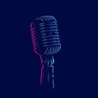 microphone vintage retro mic line pop art potrait logo colorful design with dark background. Abstract vector illustration.