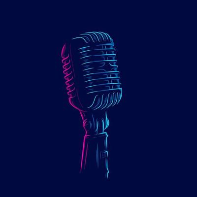 microphone vintage retro mic line pop art potrait logo colorful design with dark background. Abstract vector illustration.