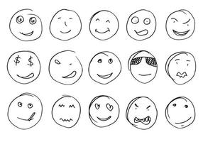 Hand drawn emoticon set, vector on white background.