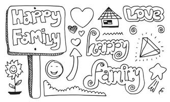 Hand sketched lettering Happy family . Template for party, design, print, poster. Family day vector lettering typography poster.