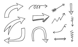 doodle design elements. hand drawn arrows isolated on white background. Vector illustration.