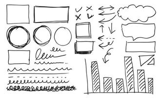 Doodle vector lines and curves.Hand drawn check and arrows signs. Set of simple doodle lines, curves, frames and spots. Collection of pencil effects. Doodle border. Simple doodle set.