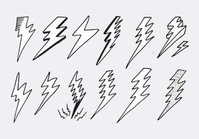 set of hand drawn vector doodle electric lightning bolt symbol sketch illustrations. thunder symbol doodle icon.