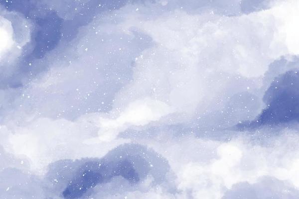 Abstract blue winter watercolor background. Sky pattern with snow