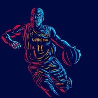 Basketball player line pop art potrait logo colorful design with dark background. Abstract vector illustration. Isolated black background for t-shirt