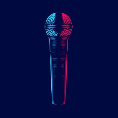 microphone vintage retro mic line pop art potrait logo colorful design with dark background. Abstract vector illustration.