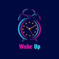 Waker alarm clock line pop art potrait logo colorful design with dark background. Abstract vector illustration.