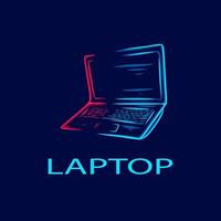 Laptop electronic portable computer notebook line pop art potrait logo colorful design. Vector illustration.