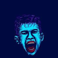 Angry man line pop art potrait logo colorful design with dark background. Abstract vector illustration. Isolated black background for t-shirt