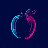 línea de fruta de manzana pop art potrait logo diseño colorido con fondo oscuro. ilustración vectorial abstracta.