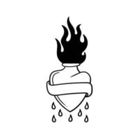 hand drawn heart fire vintage doodle illustration for tattoo stickers poster etc