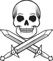 hand drawn skull swords doodle illustration for tattoo stickers poster etc vector