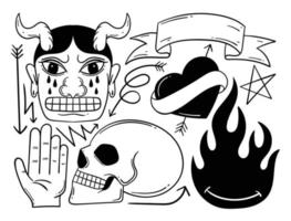 Elements hand drawn doodle vintage for tattoo sticker etc vector