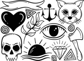 Elements hand drawn doodle vintage for tattoo sticker etc vector