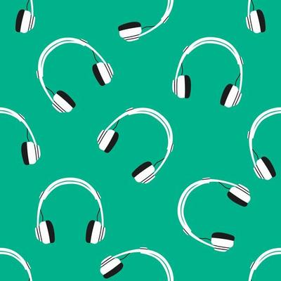 Headphones, Audio Equipment, Wired and Wireless Earphones for Music Listening. Earbuds Technology Accessory for Smartphone or Dj. Hand drawn pattern.