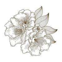 Vector floral line art illustration designed in brown tone doodle style on white background for decorating cards, wedding cards, scrapbooks, covers, clothing patterns and more