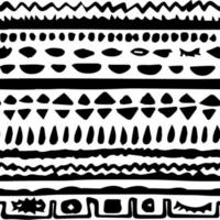 Hand drawn style abstract egyptian seamless repeat pattern in black white colors. Vector illustration on white background contains lines, triangles, eyes