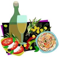 Vector isolated still life with italian food.