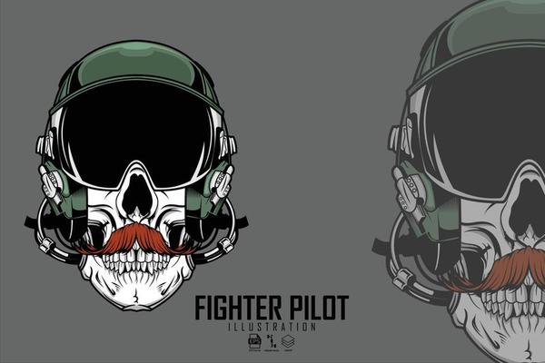 FIGHTER PILOT ILLUSTRATION WITH A GRAY BACKGROUND, READY FORMAT EPS 10