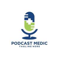 diseño de logotipo de cápsula de píldora de medicina herbal con plantilla de diseño de logotipo de micrófono de podcast. vector premium