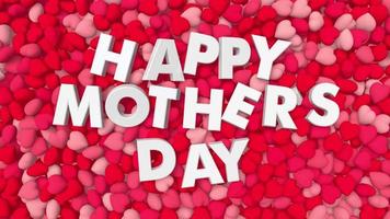 feliz dia das mães 3d renderização dinâmica, texto do dia das mães caindo em corações,