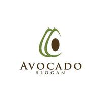 Avocado fruit logo template. Avocado half with leaf vector design. Health food logotype