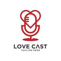 icono de vector de plantilla de logotipo de transmisión en vivo de podcast de micrófono de corazón de amor