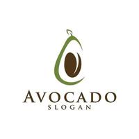 Avocado fruit logo template. Avocado half with leaf vector design. Health food logotype