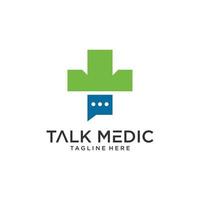 doctor chat talk logo vector icono ilustración, tecnología, consulta en línea, línea de ayuda a distancia.