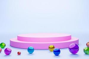 Mock-up Display Product Podium, 3D rendering. Abstract scene background. Cylinder podium on pink background. Product presentation, mock up, show cosmetic product, Podium, stage pedestal or platform photo