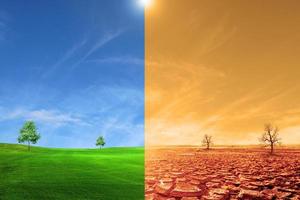 landscape with dry earth, Meadow Global warming concept. photo