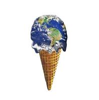 The concept of global warming and environmental change. Melting world on ice cream cone photo